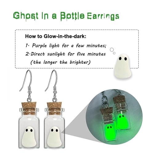 Ghost Earrings, Ghost In A Bottle Earring, The Adopt A Ghost Earring, Halloween Tiny Glow-In-The-Dark Spooky Charm Pendant Earrings Party Jewelry Gifts for Women thumbnail 3