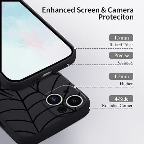 Wihytec Spider Black Phone Case for iPhone 14 PRO MAX Black Spider Web Case Cover Liquid Silicone Soft Gel Rubber Durable Matt Phone Cover with Microfiber Lining Protective Cover thumbnail 3