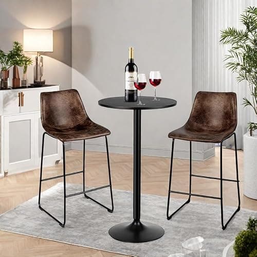 ERGOMASTER Two-in-one Bar Table, Modern Style Standing Circular Cocktail Table 40"/22" Two Convertible Height Suitable for Dining Room, Restaurant, Kitchen Black Set of 6 - 6 thumbnail 2