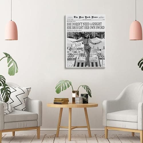 Funky New York Newspaper Wall Art She Doesn't Need a Knight; She Brought Her Own Sword Vintage Black and White Feminist Newspaper Posters Preppy Dorm Office Wall Decor 24x36in Large Frame wall art thumbnail 4