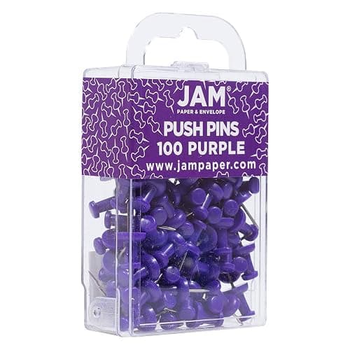 JAM PAPER Colorful Push Pins - Purple Pushpins - 100/Pack thumbnail 2