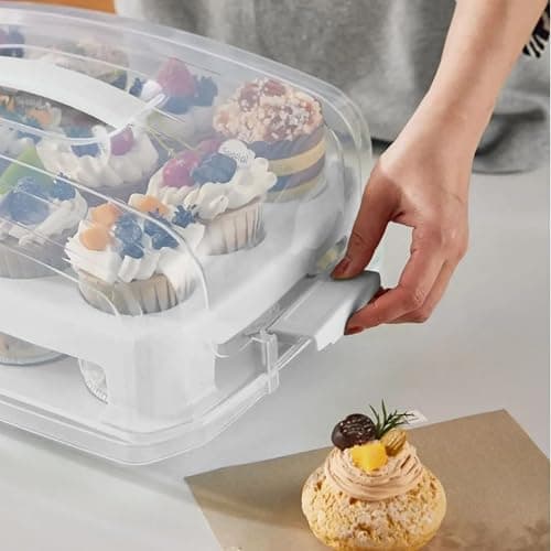 Top Shelf Elements Cupcake Carrier, EXTRA LARGE LID, White Cupcake Holder Carries 24 Standard-Size Cupcakes, Muffin Traveler Two Tier Stand Reusable Cupcake Box thumbnail 4