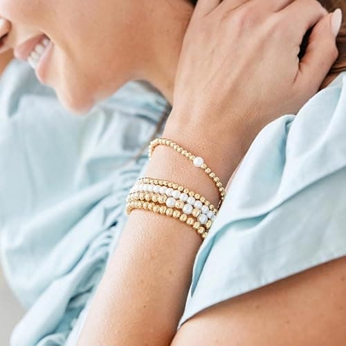 SHINUS BOHO 14K Gold Pearl Beaded Cross Bracelets Stack Set for Women,Stretch Boho Colorful Christian Beads Ball Jewelry Trendy Gift thumbnail 3