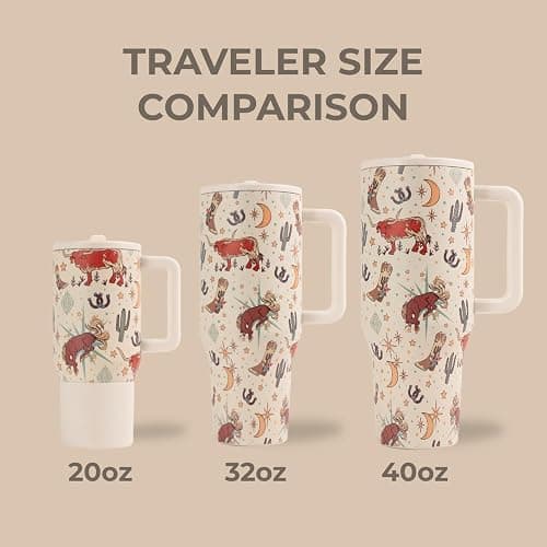 HydroJug Traveler - 32 oz Water Bottle with Handle & Flip Straw - Fits in Cup Holder, Leak Resistant Tumbler-Reusable Insulated Stainless Steel & Rubber Base - Gifts for Women & Men, Rodeo - 32oz - Rodeo thumbnail 4