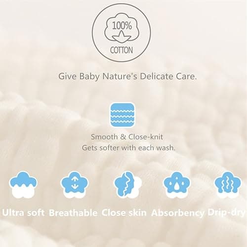 Baby Muslin Washcloths and Burp Cloths, Soft Absorbent Face Towels for Newborns,Natural Cotton Wipes for Sensitive Skin,Registry as Shower Gift, 10 Pack 12x12 inches by MUKIN (White) thumbnail 6