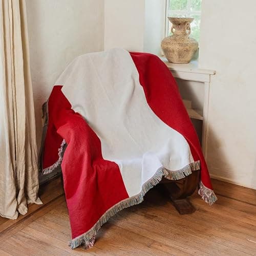 Ceibo House Peru Flag Woven Throw Blanket | Lightweight Cotton Blend | 70x50 Inches | Multipurpose Blanket for Bed, Sofa, Picnic, Beach, Tapestry, Decor or Gift - Image 1