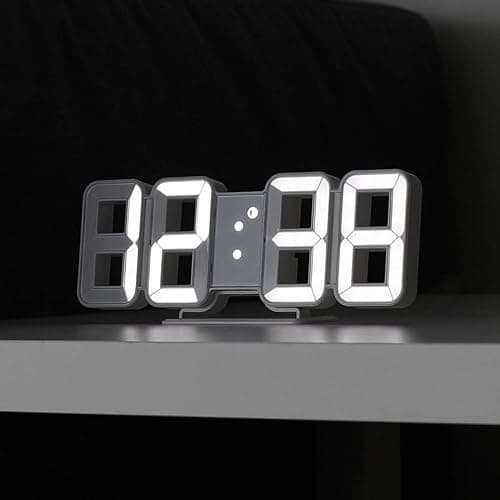 mooas 3D Pure Mini White LED Clock, Multi-Function LED Clock (Calendar, Alarm, Temperature) (8.5" White Table Alarm Clock) - Image 1