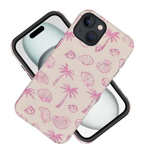 DAIZAG Case Compatible with for iPhone 14,Pink Seashells Palm Trees Beach Phone Case for iPhone 14 for Girl Women Boy Men thumbnail 2