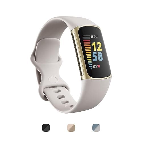 Fitbit Charge 5 Advanced Fitness & Health Tracker with Built-in GPS, Stress Management Tools, Sleep Tracking, 24/7 Heart Rate and More, Lunar White/Soft Gold, One Size (S &L Bands Included) (Renewed) - Image 1