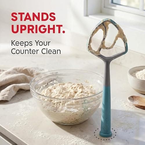 KneadAce Dough Wand, Reinvented Danish Dough Whisk for Sourdough Mixing | Rigid one-piece design, silicone grip and scraping edges, stands upright, dishwasher safe, thoughtful gift for bakers thumbnail 6