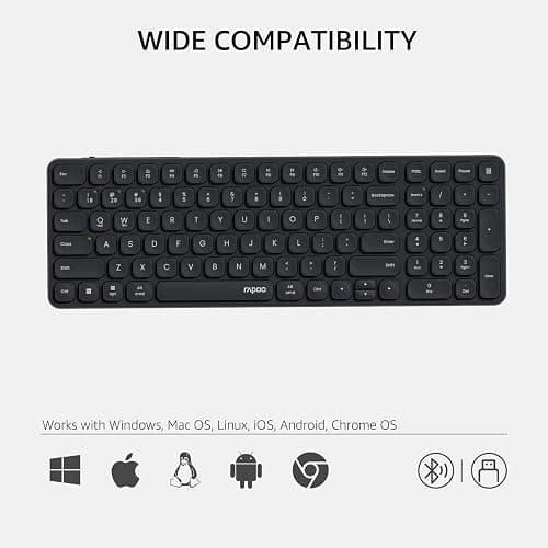 Rapoo E9350L Rechargeable Wireless Keyboard, Support 4 Devices, Ultra-Slim with Indicator Light, Quiet, 90-Day Battery Life, Full Size Keyboard with Numeric Keypad for Windows/Mac/Linux/Chrome, Black - Black - E9350L (99-Key, Rechargeable) thumbnail 8