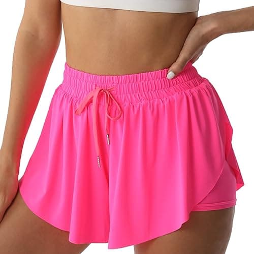 NEXSONIC Flowy Shorts for Women Gym Yoga Athletic Running Shorts Workout Biker Exercise Quick-Drying Comfy Skirt Shorts - Milky White Small