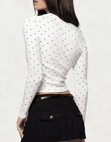 Seyumixi Polka Dot Top for Women Y2k Long Sleeve Crew Neck Shirt thumbnail 5