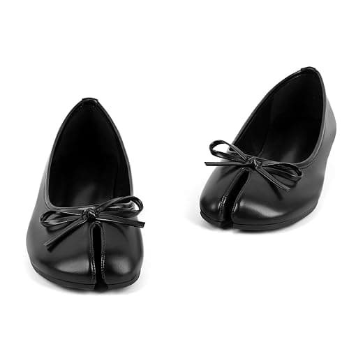 VERISSON Women's Tabi Shoes Flats Split Toe Janpanese Ballet Flats Cute Black Bowknot Ballerina Shoes thumbnail 7