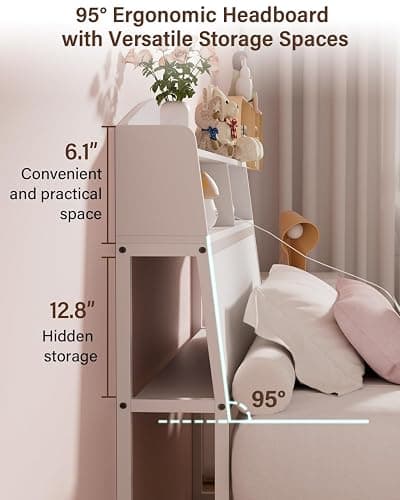 Wooden Twin Bed Frame with Smart Storage Headboard & Drawer, 3-in-1 USB Charging Station, No Box Spring Required, Non-Slip Design, Perfect for Kids, Teens, or Guest Room (No Door White, Twin) thumbnail 2