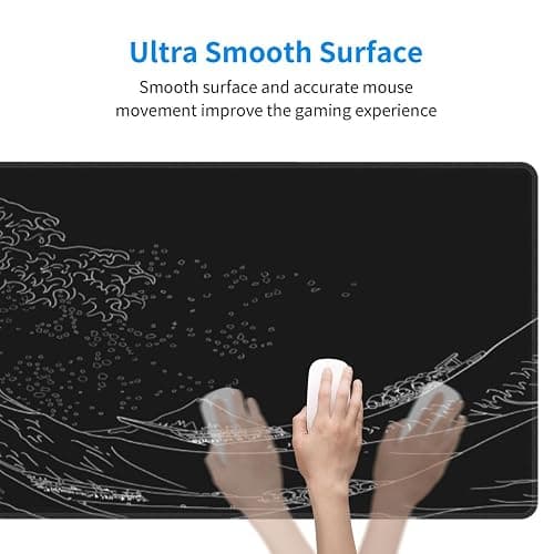 Extended Gaming Mouse Pad, Large Gaming Mouse Waterproof with Stitched Edges, Non-Slip Desktop Pad for Home and Office, Level Up Your 31.5x11.8 Inch… (Black Wave) thumbnail 5