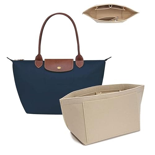 lumanothy Organizer per borse con tasca multipla, in feltro, per Longchamp, polene, borsa per la spesa, beige, M - Image 1