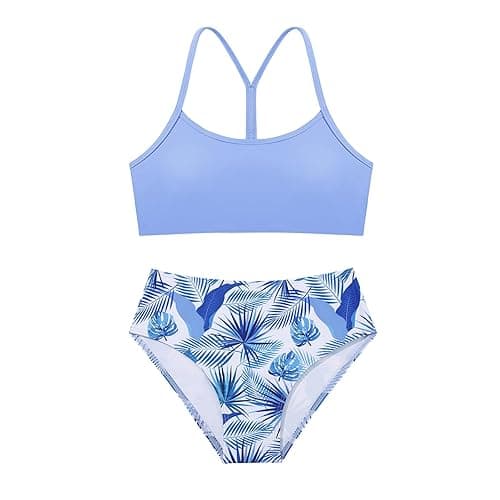 Weixinbuy Girls Swimsuits Bikini Set Kids Bathing Suit Bikini Top Bottom 2Pcs Teen Girls' Swimwear Set - Blue-purple - 9-10 Years