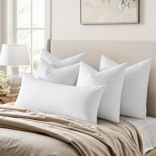 MIULEE 22x22 Pillow Inserts,Set of 2 Down Feather Throw Pillows for Couch Sofa Bed, Decorative Fluffy Throw Pillow Inserts Cotton Fabric,White thumbnail 2