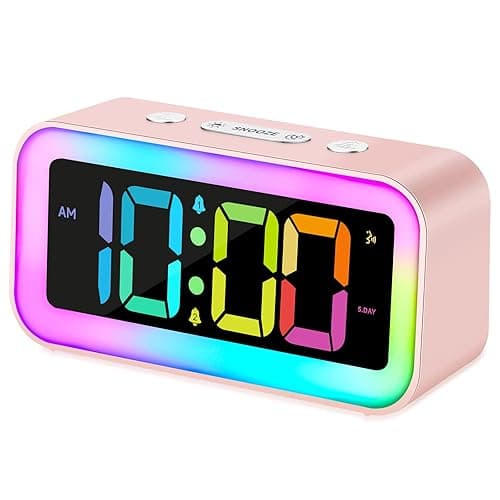 Cadmos Cute Pink Loud Alarm Clock with RGB Night Light - Perfect for Girls Room Decor and Kawaii Gifts, Small Size for Bedside or Desk Lamp in Bedrooms, Ideal for Kids, Teens (Light Pink) - Light Pink