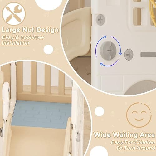 YUFU 8 in 1 Toddler Slide Set, Kids Slide for Toddlers Age 1-3, Toddler Playset with Climber, Basketball Hoop and Ball, Outdoor Indoor Playground for Toddlers 1-3 (Beige+Coffee) thumbnail 6