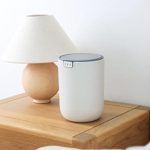 EKO Mini Desk Trash Can with Swing-Top Lid 0.4 Gallon Small Table Round Wastebasket for Office, Home, Car (White) thumbnail 5