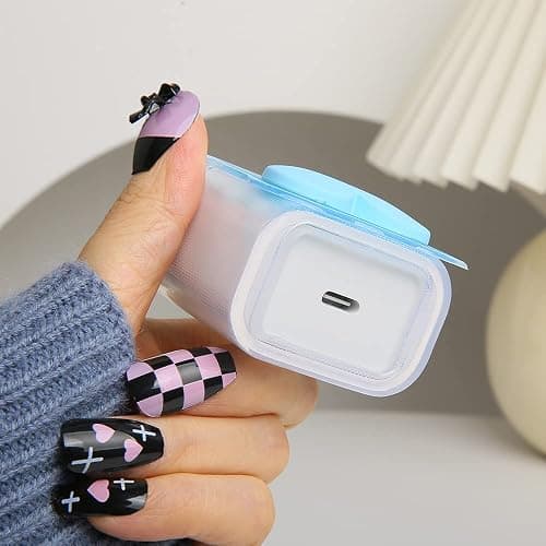 QLD COVER Compatible with iPhone 18W/20W USB-C Charger Cover Lovely 3D Love Heart Waves Clear Soft Charger Protector Cute Cable Saver for iPhone 11 12 13 14 Pro Max Fast Power Adapter, Blue 1 (5in1) thumbnail 6