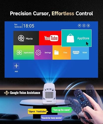 Magcubic Mini Smart Projector with 4K Support, Portable Projector with WiFi and Bluetooth, 5W Speaker, Built in Apps, Voice Control, Outdoor Movie Projector (White) thumbnail 6