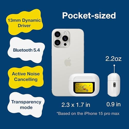 DCHK Haribo Wireless Earbuds with LCD Touchscreen Case, Bluetooth 5.4 TWS, Noise Cancelling, 13mm Bass Driver, IPX4, Gummy Bear Style thumbnail 6