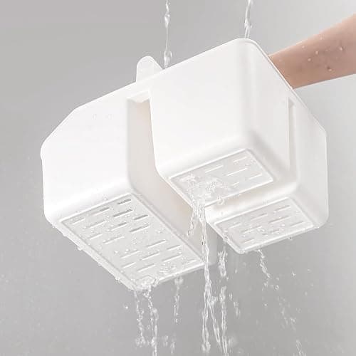 rejomiik Portable Shower Caddy Basket with Bamboo Handle, Plastic Cleaning Caddy Bathroom Organizer Tote for College Dorm Essentials, Bath Toy Storage, White thumbnail 4