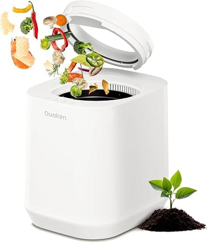 Ouaken 4L Electric Composter for Kitchen, Smart Countertop Compost Bin, Odorless | Low Noise | Auto-Cleaning | Turn Food Waste into Fertilizer, Indoor Food Waste Compost Machine, White - Image 1