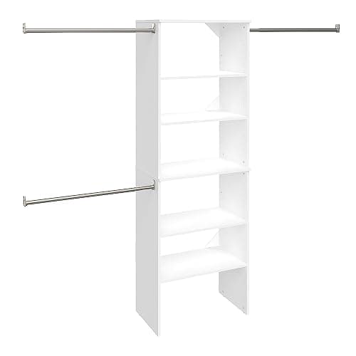 ClosetMaid SuiteSymphony Wood Closet Organizer Starter Kit Tower and 3 Hang Rods, Shelves, Adjustable, Fits Spaces 5 – 10 ft. Wide, Pure White, 25" - Image 1