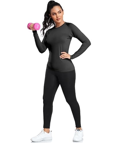 TELALEO 4 Pack Women's Compression Shirt Long/Short Sleeve Performance Workout Baselayer Athletic Top Gym Sports Gear thumbnail 4