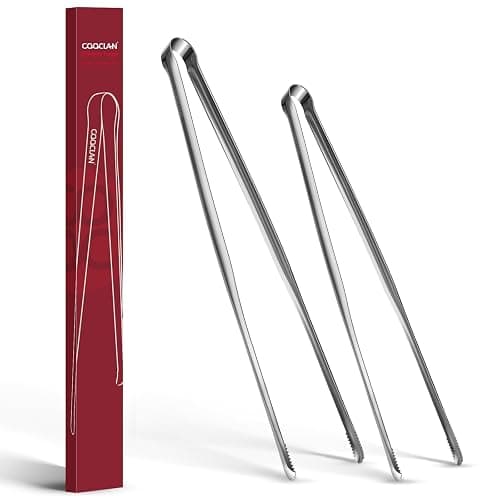 COOCLAN Precision Serrated Non-Slip Tips Cooking Tongs 2 Set (11.5" & 13.5"), 18/8 Stainless Steel Metal Tong, Light but Durable, Easily Control Kitchen Tweezer Tongs for Frying, Plating, BBQ - Image 1