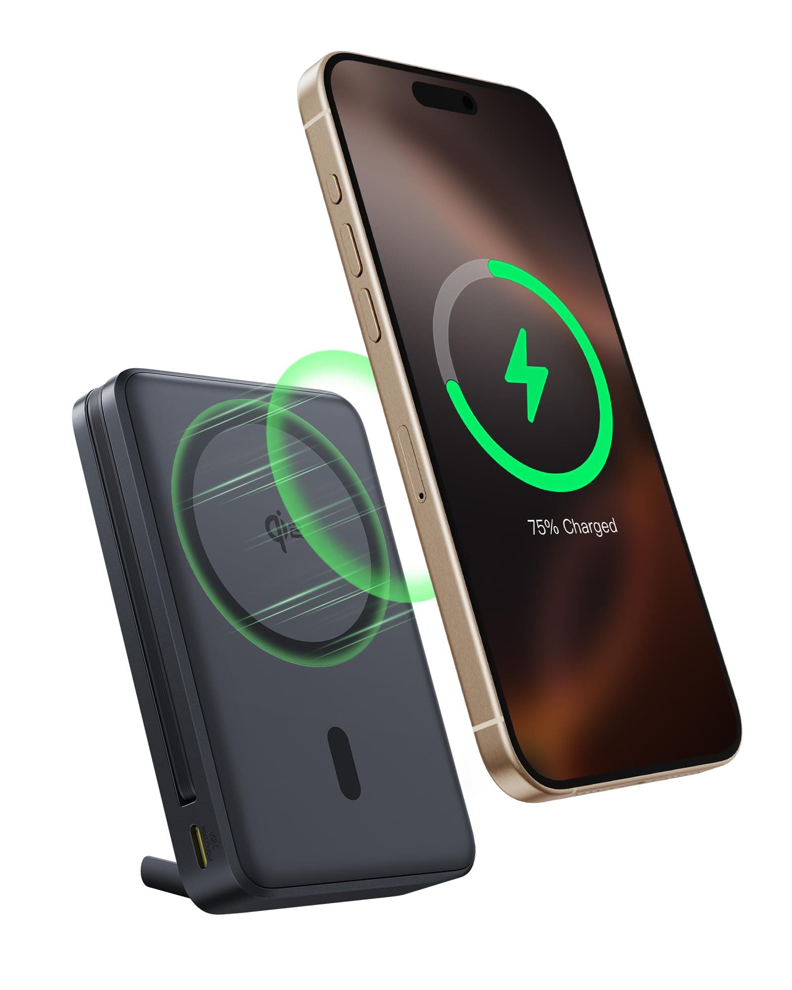 Baseus Nomos Qi2 Magsafe Powerbank, 15W Magnetic Powerbank for iPhone 16/15/14/13, External Battery 45W USB-C Fast Charging, 10000mAh Powerbank Foldable with Display, Small But Strong, Black - Image 1