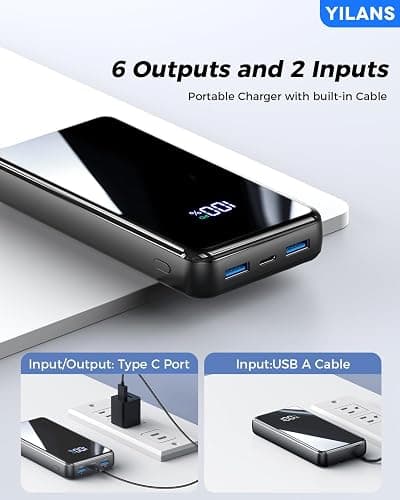 Portable Charger,50000mAh Power Bank Built-in Cable, 22.5W PD USB C In & Out Fast Charging, External Battery Pack with 6 Output & 2 Input, Travel Phone Charger for iPhone 17/16/15/14/13/12, Android thumbnail 6
