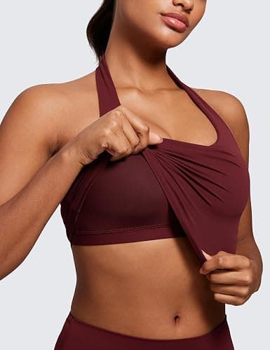 CRZ YOGA Butterluxe Halter Crop Tank Tops for Women - Open Back Padded Longline Sports Bras Workout Gym thumbnail 5