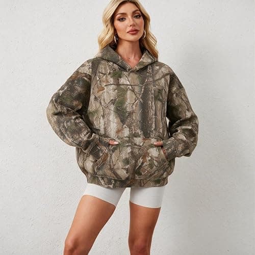 MSBESYOR Camo Hoodie for Men Women Oversized Fleece Maple Leaf Hooded Sweatshirt Graphic Print Pullover Hoodies with Pocket thumbnail 2