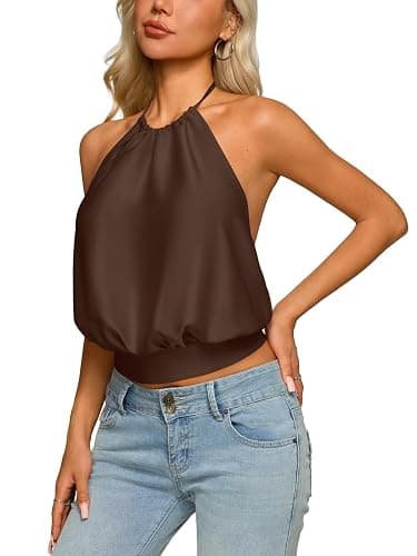 REORIA Women's Halter Backless Crop Top Sexy Sleeveless Summer Going Out Outfits 2026 Trendy thumbnail 5
