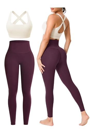 Workout Sets for Women 2 Piece Seamless High-Waisted Leggings & Cross Back Padded Sports Bra for Yoga Pilates - Image 1