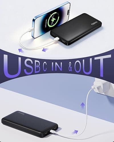 Miady 2-Pack Portable Charger, Slim 10000mAh Power Bank Travel Battery Pack | Dual USB丨3 Outputs 2 Inputs丨for Backpack Travel Camping丨Slim丨Compatible with iPhone Android etc丨Flight-Safe丨37Wh丨Black+White thumbnail 3