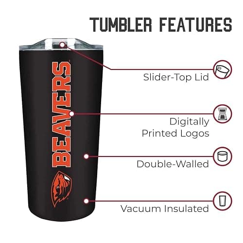 Campus Colors NCAA Stainless Steel Tumbler perfect for Gameday - 18 oz - Double Walled - Keeps Drinks Perfectly Insulated (Oregon State Beavers - Black) thumbnail 6