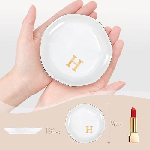 ProCase Ceramic Jewelry Tray, Initial Ring Dish Trinket Plate Engagement Gift, Small Personalized Monogram Ring Bowl for Wedding, White Decorative Jewelry Holder for Women Vanity -Letter H thumbnail 2