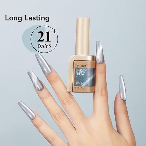Bevimee Cat Eye Gel Nail Polish Moonlight Magnetic Nail Polish Silver Glitter Mirror Glass Smoothie Cateye UV Gel Polish Holographic for Nail Art Manicure DIY at Home 1PC 12ML thumbnail 7