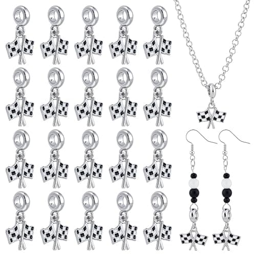 NBEADS 20 Pcs Checkered Flag Charms, Alloy Enamel Checker Racing Flag Dangles Charm Pendants with 5mm Hole for Bracelet Necklace Race Fans Outfit Accessories Gift - Image 1