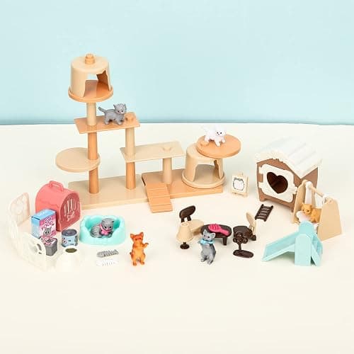 TQQFUN 43-Piece Cat Figurine Playset - Realistic Pet Care Center Role Play Toys for Kids, Toddlers, Boys and Girls thumbnail 2