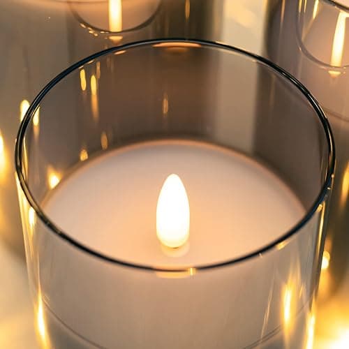 ANGELLOONG Grey Fake Candles Battery Operated, Flickering Flameless Candles with Timer and Remote, Glass LED Electric Pillar Candles Set of 3 for Home Coffee Table Bathroom Decor thumbnail 3