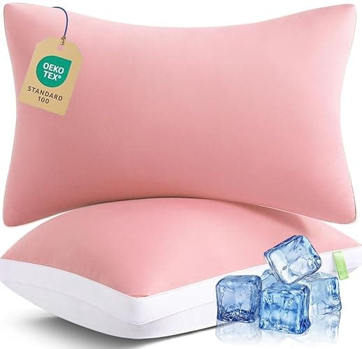 MEELUS Silky Soft Pillows Queen Size Set of 2, Reversible Down Alternative Bed Pillows, Skin Friendly Cool Fabric for Hair & Skin, Luxury Hotel Quality, Cooling Pink, 20 x 30 Inches - Image 1