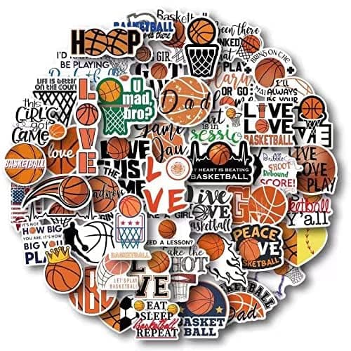 AOWDIAO Basketball Stickers for Water Bottle Cute Basketball Gifts 50 Pieces Sports Stickers for Kids Teens Adults thumbnail 2