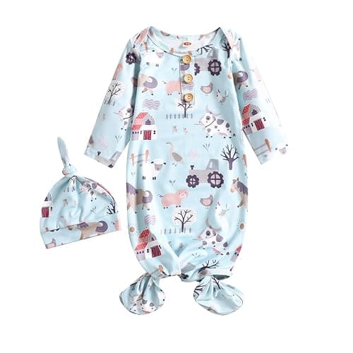 Fvzbovte Newborn Knotted Gown Soft Cotton Baby Set Floral Onesie Girls and Boys Sleeper Nightgown - Image 1